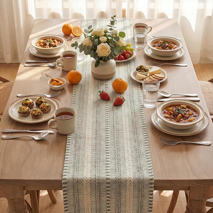 Artoid Mode Dark Grey Farmhouse Stripe Braided Table Runner 12x108 Inch | - Image 3