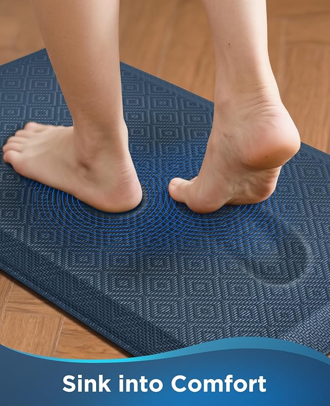 Ophanie Kitchen Mats for Floor, 3/4 Inch Thick Kitchen Rugs, 20'' x 60'' Anti Fatigue Standing Cushioned Mat, Waterproof,Comfort Ergonomic Mat for Office, Home, Sink,Blue Non-Slip Bottom