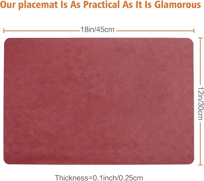 Vinyl Placemats Set of 6 Heat Resistant Easy Clean Non-Slip Place Mats for Dining Table Faux Leather Waterproof Stain Resistant Wipeable Washable PVC Table Mats(6, Red)