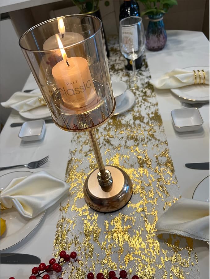 Gold Table Runner 11 Inch x 32 Feet Inches, Glitter Metallic Mesh Table Runner - Image 4