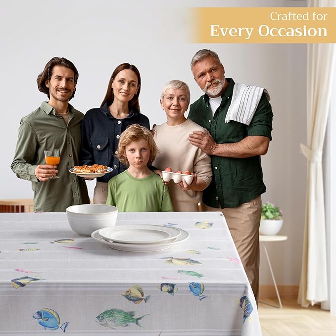 Maison d' Hermine Table Cloth Rectangle Table 100% Cotton 60 x 108 Inches Tablecloth Reusable Decorative for Dining Room Farmhouse Home Valentines Day Decorations Spring Summer - Poisson