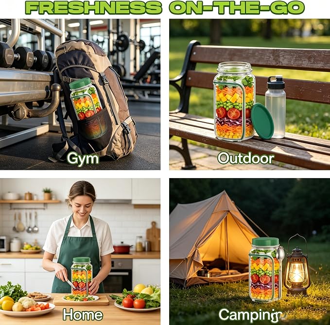35oz Green Mason Jar with Airtight Lid - 1000ml - Image 3