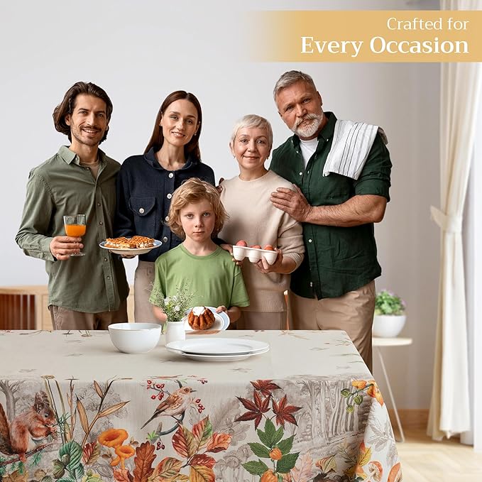 Maison d' Hermine Table Cloth Rectangle Table 100% Cotton 70 x 120 Inches Fall Tablecloth Reusable Everyday Use for Thanksgiving Christmas Decorations Dining Farmhouse Party (Recolte)