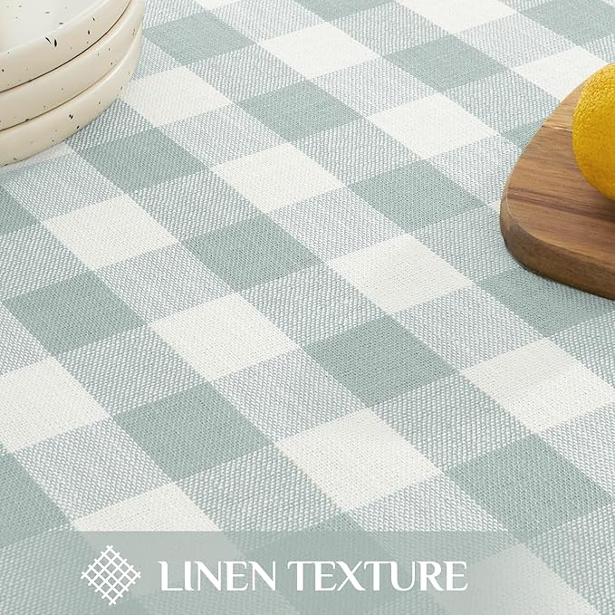 Softalker Checkered Tablecloth Rectangle, Outdoor Linen Cotton Gingham Table Cloth with Tassel, Heavy Duty Wrinkle Free Buffalo Plaid Table Cover for Kitchen Dining Home Party - 55 x 70 Inch, Aqua