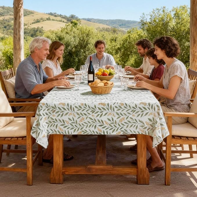 H.VERSAILTEX Linen Table Cloths Floral Printed Tablecloth Spill-Proof Waterproof Table Cover for Dining Buffet Feature Soft and Thick Fabric Wrinkle Free, 60 x 120 Inch, Adela Botanical Motif - Sage