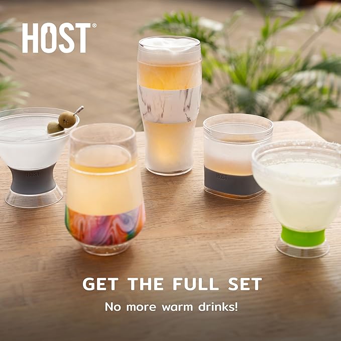 Host Whiskey Freeze Glasses, Double Old Fashioned Glasses, Chill Without Dilution for Brandy, Vodka, Gin, Rum, and Cold Brew Cocktails, Bourbon Gifts for Men, Home Bar, 9 oz, Set of 2, Grey