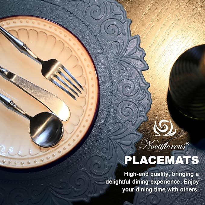 Noctiflorous Round Faux Leather 15 Inch Placemats Set of 6 Waterproof Wipeable Heat Resistant Tablemat for Dining Table Kitchen Non Slip Washable Oilproof Table Place Mat(Graphite Gray, 6)
