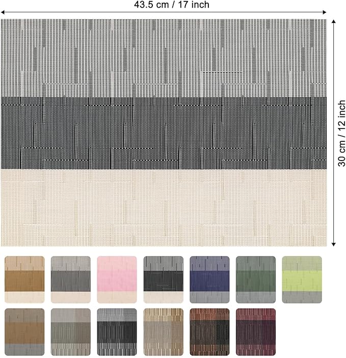 Placemats Set of 8, Vinyl Woven Place Mats Indoor Set of 8 Washable Wipeable PVC Table Mats Heat-Resistant Non Slip Plastic Placemat for Kitchen Dining Outdoor Table (Beige Black, Set of 8)