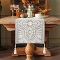 Table Runner Embroidered Boho Lace Dresser Scarf, 4 Tassel Pendants, by ARTBLOSS