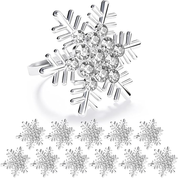 ZeeDix Christmas Silver Snowflake Napkin Rings Set of 12, Napkins Ring for Dinning Table - Rustic Dinner Tables Decoration for Wedding Receptions Christmas Thanksgiving Holiday Party Dinner Parties