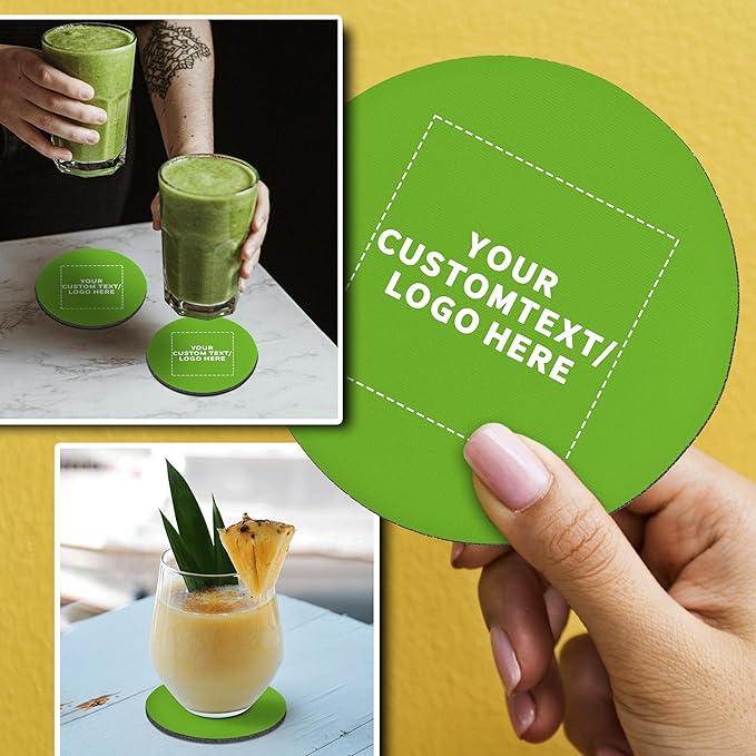 100 Round Foam Bud Coasters Pack, 4 inch - Customizable Text, Logo - PU Foam, Party Favor - Lime Green