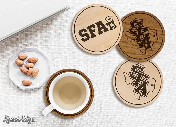 LazerEdge Stephen F. Austin Lumberjacks Wooden Coaster Set - Maple Wood - Officially Licensed Product - 4-Pack