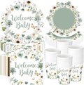 Pickmesh 250 Pcs Sage Green Floral Baby Shower Party Supplies Decorations Serve by Pickmesh