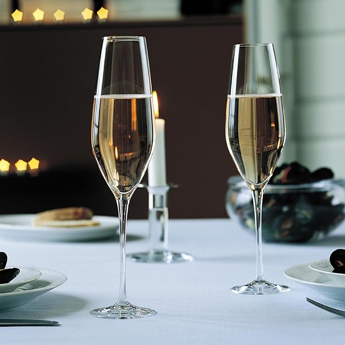 Holmegaard Cabernet Champagne Glass, Clear, 10.6" H x 2.8" D, 9.8 oz, Set of 6, Designed by Peter Svarrer, Gift Box Included