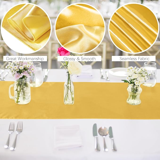 Aneco 12 Pack Satin Table Runner 12 x 108 Inch Gold Long Wedding Satin Silk - Image 3