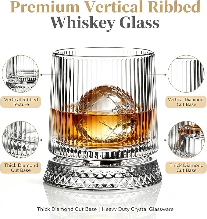 360° Rotating Whiskey Glasses Set of 2, Vintage Crystal Tumblers - Image 2