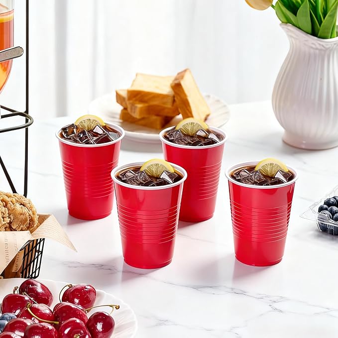 TashiBox 12 oz Red Plastic Party Cups - Image 4