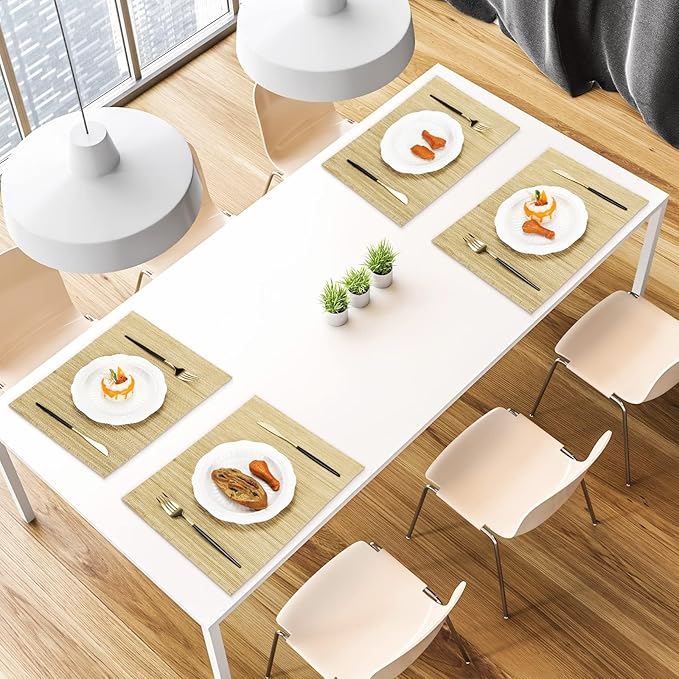 Patelai 12 Set Bamboo Placemats 15.8 x 12 Inch Sushi Rolling Mat Japanese Style Wicker Placemats Washable Heat Resistant Table Mats for Dinner Kitchen Wedding Party (Natural)