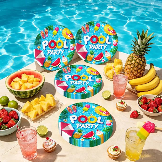 7 Inch Pool Paper Plates 50 Pack Summer Blue Party Plates Decorations | Summer - Image 2