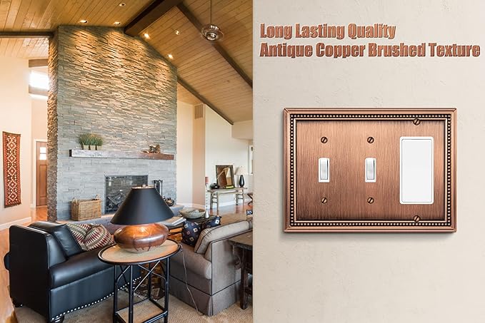 Henne Bery Sunken Pearls Heavy Duty Decorative Wall Plate Switch Plate Outlet Cover (Double Toggle/Single Decorator, Antique Copper)
