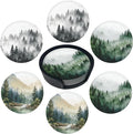 Forest Coasters Leather Round Drink Coasters 6 Pcs Set with Holderor for Cup Drink Coffee Table Bar Home Decor
