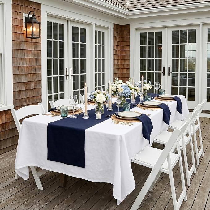 Solino Home 100% Pure Linen Dining Table Runner Navy Woven, Fete 14 x 72 in | - Image 2