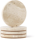 Natural Travertine Marble Coasters Set of 4-4" Round Stone Drink Coasters by WORHE