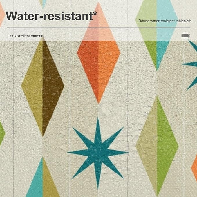 Mid Century Round Tablecloth, Modern Colorful Abstract Geometric Retro Art Printed Tablecloth for Home Party Dining Room Kitchen Decor 36Inch(90cm)