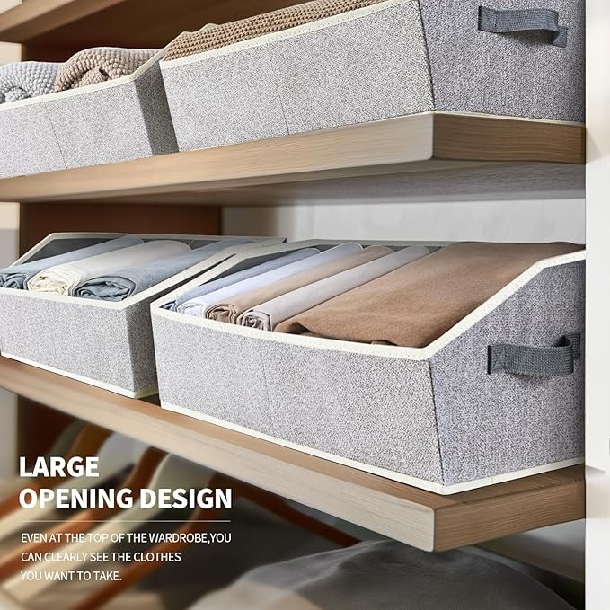 Closet Baskets for Shelves Trapezoid - Decorative Storage Baskets with Handle, Closet Bins for Organization, Shelf Storage Bins for Clothes, Books, Home, Office, 10 Pack, Light Gray