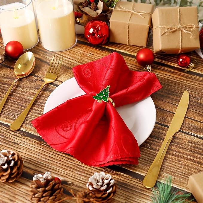 Christmas Tree Napkin Rings Set of 12, Evergreen Xmas Tree Napkin Ring Holders - Image 3
