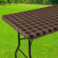 Smiry Rectangle Picnic Table Cloth, Elastic Waterproof Fitted Vinyl Tablecloths, Flannel Backed Buffalo Plaid Table Covers for Dining, Camping, Outdoor (Black and Brown, 30" x 72")