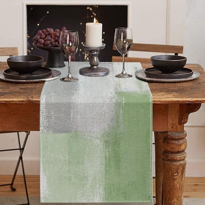 Emvency Table Runner, 13x72 Inch, Farmhouse Abstract Vintage | Art Green Dining by Emvency
