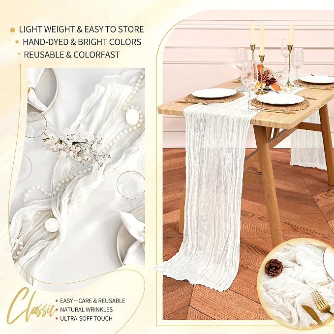 18 Pack Cheesecloth Table Runner 10FT Ivory White Table Runner Boho Gauze - Image 5