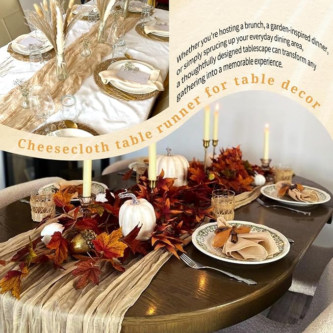 Showgeous 2 Pack Nude Cheesecloth Table Runners Boho Wedding Decor | Rustic - Image 8