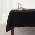 Solino Home Black Linen Tablecloth 60 x 90 Inch - 100% Pure Linen Hemstitch Table Cloth for Rectangle Tables - Classic Hemstitch, Machine Washable Tablecloth for Winter, Spring, Easter
