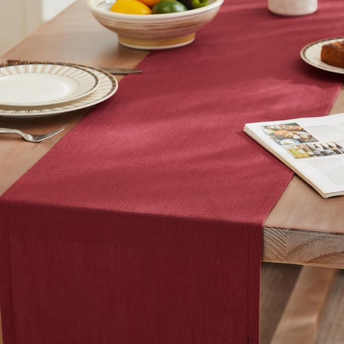 Rustic Cotton Linen Table Runner, 13x36 Inches Burgundy | Farmhouse Style Linen - Image 3