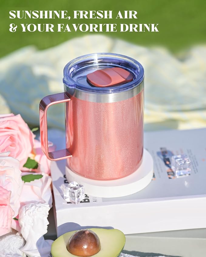 12oz Insulated Coffee Mug with Lid – Includes Two Lids, Stainless Steel Coffee - Image 4