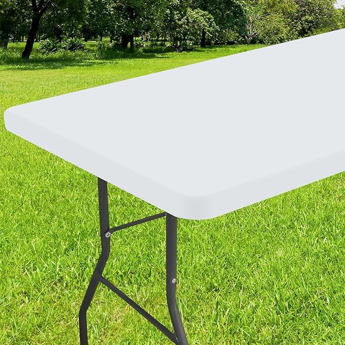 Smiry Rectangle Tablecloth, Elastic Fitted Flannel Backed Vinyl Tablecloths for 6ft Folding Tables, Waterproof Wipeable Table Covers for Indoor, Outdoor, Picnic and Camping (White, 30"x72")