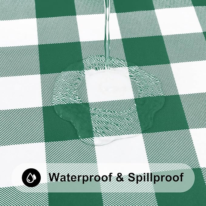 Smiry Rectangle Picnic Table Cloth, Elastic Waterproof Fitted Vinyl Tablecloths, Flannel Backed Buffalo Plaid Table Covers for Dining, Camping, Outdoor (Emerald Green and White, 24" x 48")