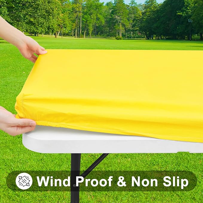 Smiry Rectangle Tablecloth, Elastic Fitted Flannel Backed Vinyl Tablecloths for 4ft Folding Tables, Waterproof Wipeable Table Covers for Indoor, Outdoor, Picnic and Camping (Yellow, 30"x48")