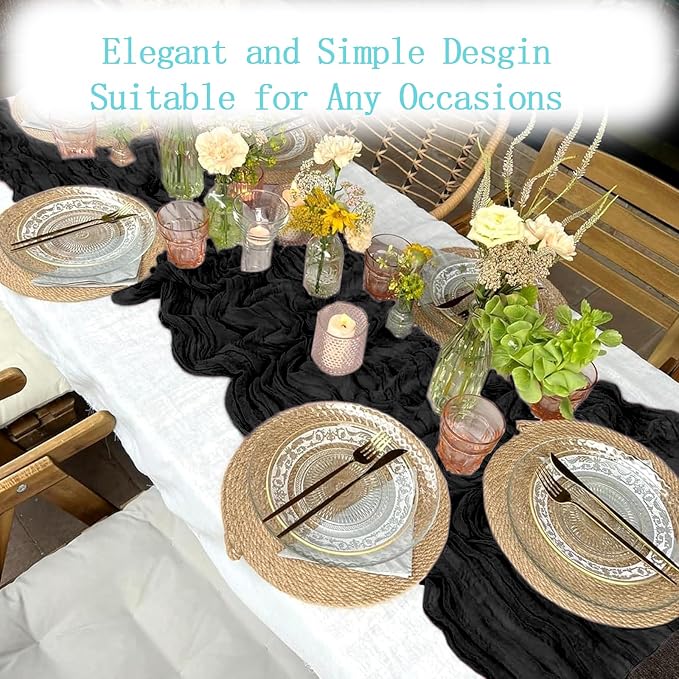 8 Pack Black Cheesecloth Table Runner 20 x 120 inch Gauze Table Runners 10 FT - Image 6