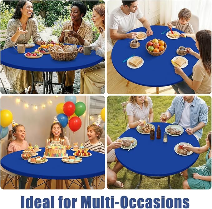 Round Spandex Tablecloth, Elastic Fitted Waterproof Tablecloths for 25"-30" Tables, Stretch Washable Picnic Table Cover for Camping, Dining, Indoor and Outdoor, Blue