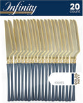 PLASTICPRO 20 Count Gold and Navy Plastic Knives Premium Quality Heavy Duty Disposable Elegant Silverware Two Tone Knives for Party