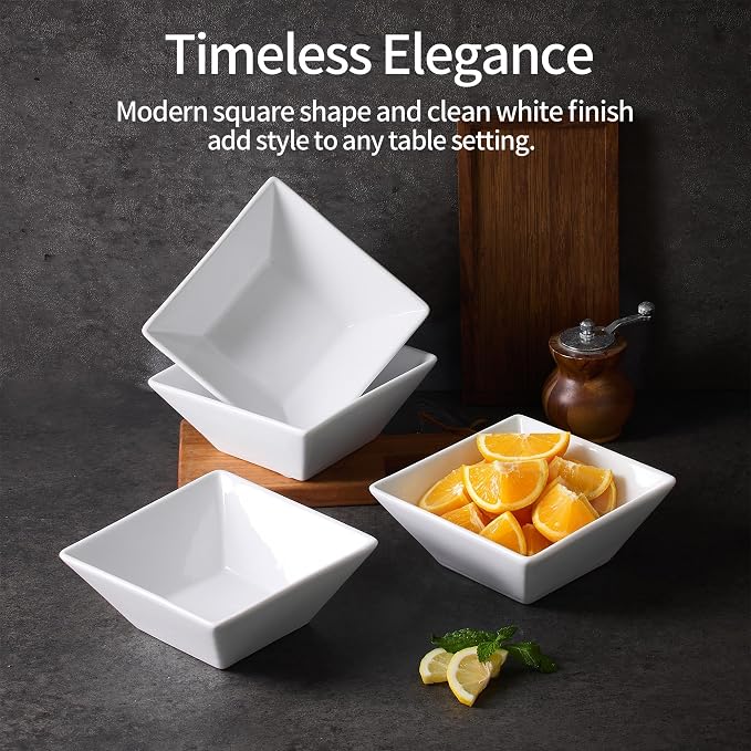 Porcelain Cereal Bowls Set of 4, 23 Oz Square Serving Bowls Set | 6in Classic - Image 4