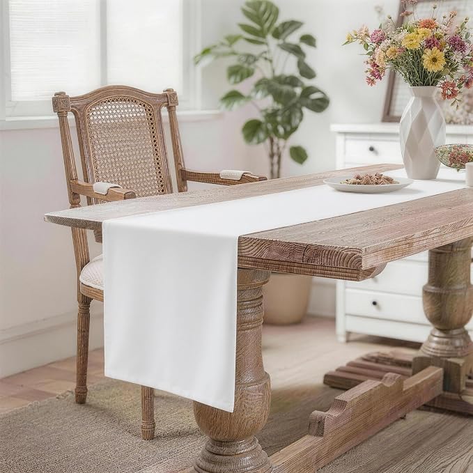 MEANMOY White Table Runner 60 Inches Long Waterproof Table Runners | Washable - Image 2