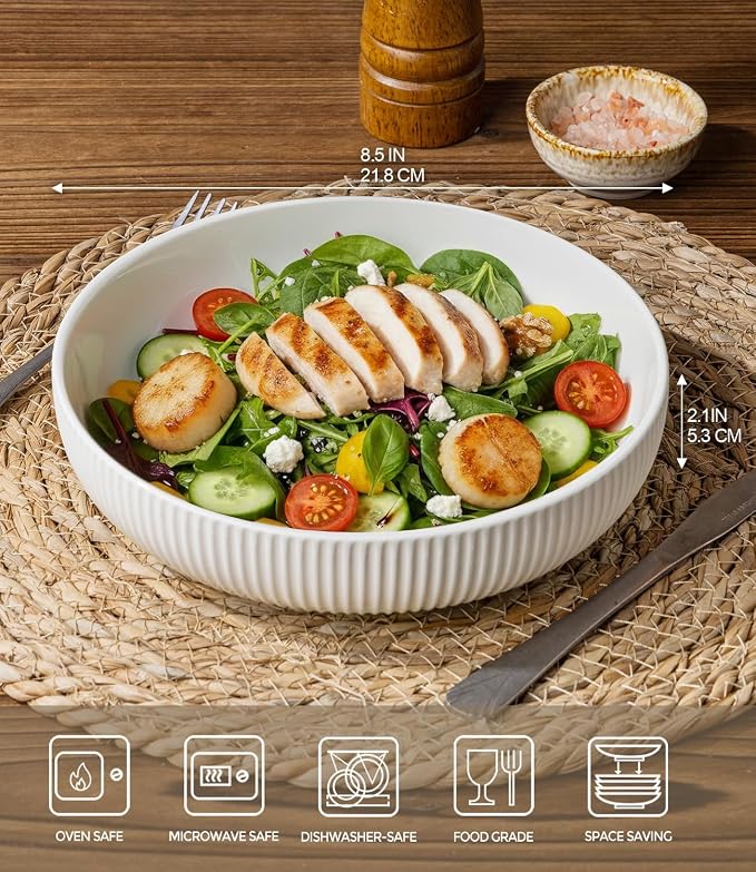 8.5" Ceramic Pasta Bowls Set of 4, Salad Bowls | Versatile Serving Bowls - Image 2