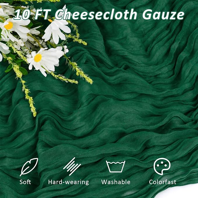 Cheesecloth Table Runner, 120 Inch 10 FT, Emerald Green | 1 Pack, 35x120 Inches - Image 2