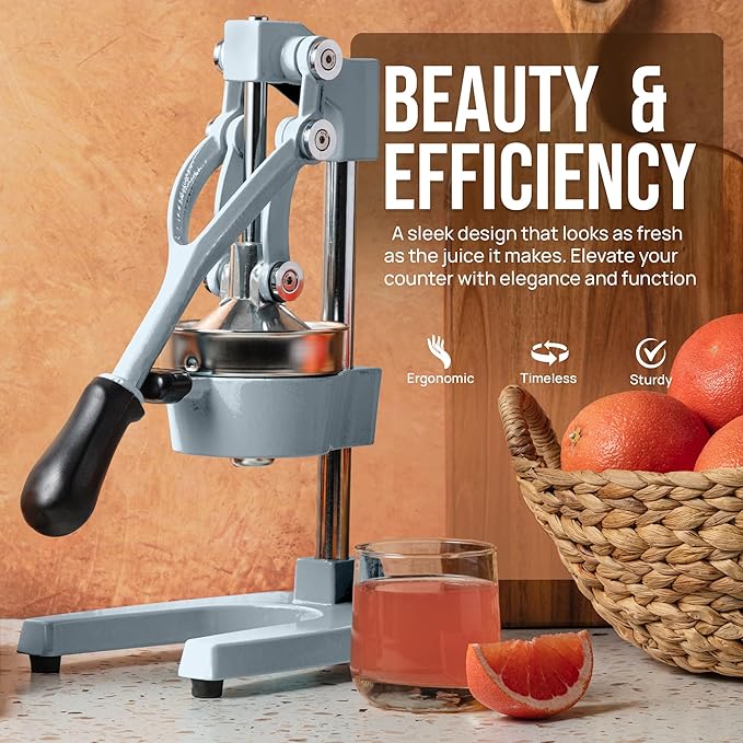 Zulay Kitchen Cast Iron Juicer - Easy-to-Clean Heavy-Duty Manual Juicer, Professional Citrus Juicer - Stainless Steel Lemon Squeezer - Manual Citrus Press & Orange Squeezer - Orange Juicer
