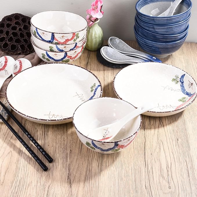 4-Piece Japanese Ceramic Dinnerware Set, Plate, Dish, Bowl, Spoon, Japanese Hand-painted Tableware set, A Good Tableware (WC)