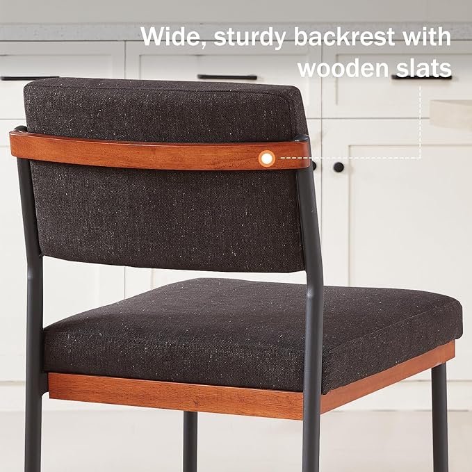 Black Modern Dining Chairs Set of 2, Kitchen Chairs with Thick Cushions and Adjustable Foot Pads, Upholstered Fabric Dining Room Chairs with Sturdy Metal Legs